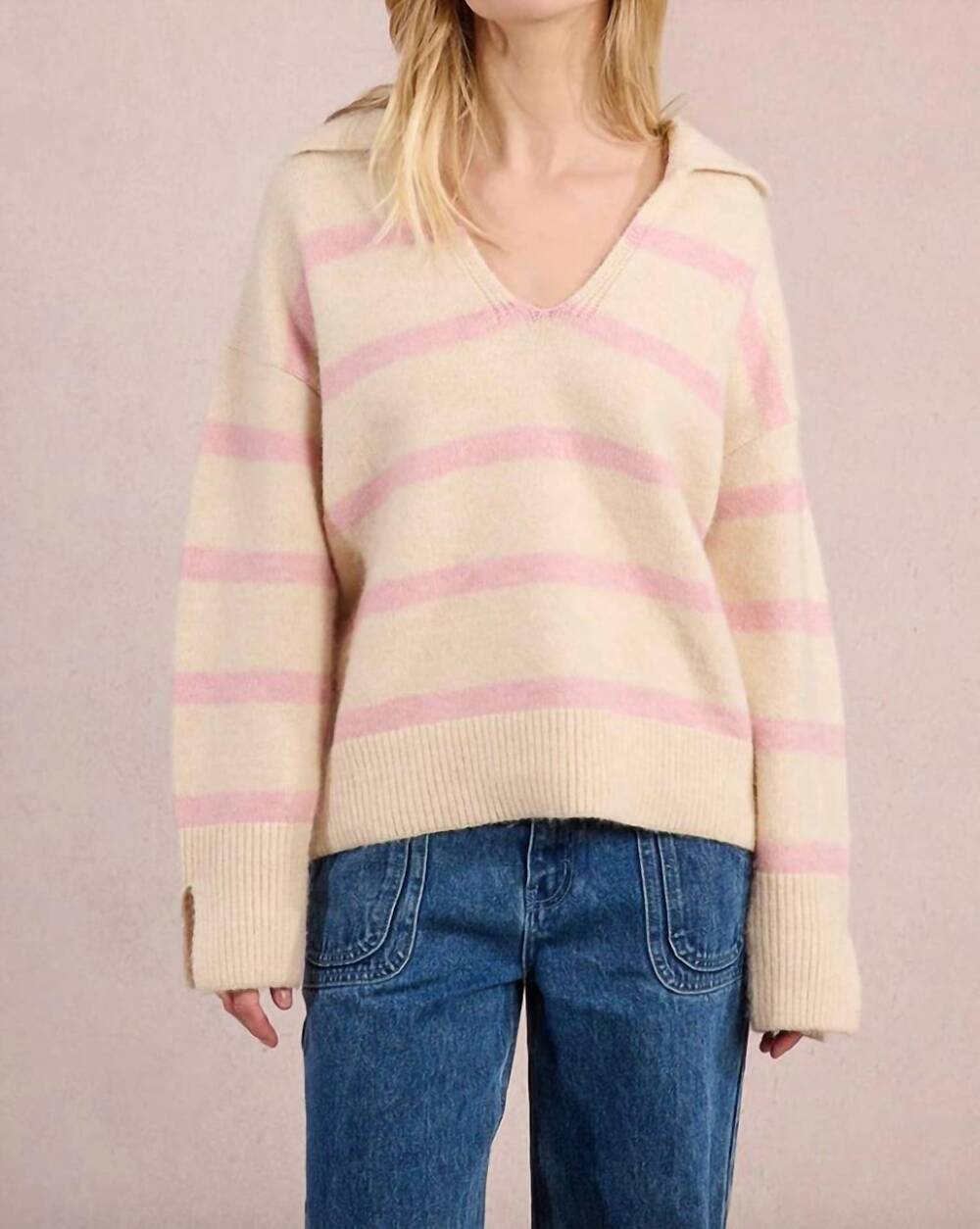 NEW MOLLY BRACKEN ladies knitted sweater in off white/pink